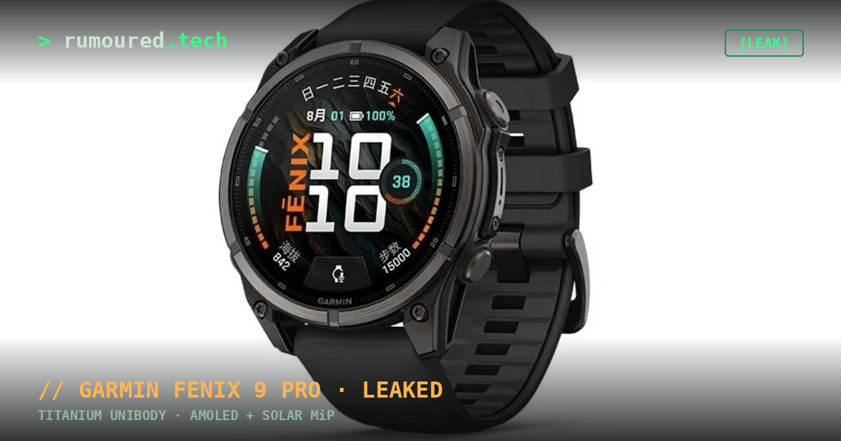 Garmin Fenix 9 Pro leaked press image — titanium multisport watch
