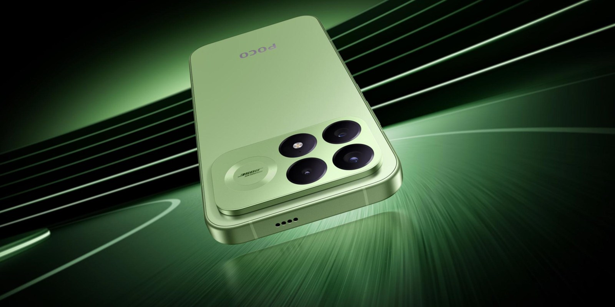 Poco F9 Pro in Aurora Green with a glow-in-the-dark rear